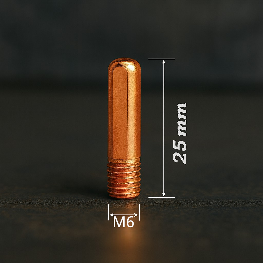 Наконечник токосъемный М6×25 для сварочной проволоки 1,2 мм MIG/MAG, медный сплав E-Cu, гарантия 12 мес.